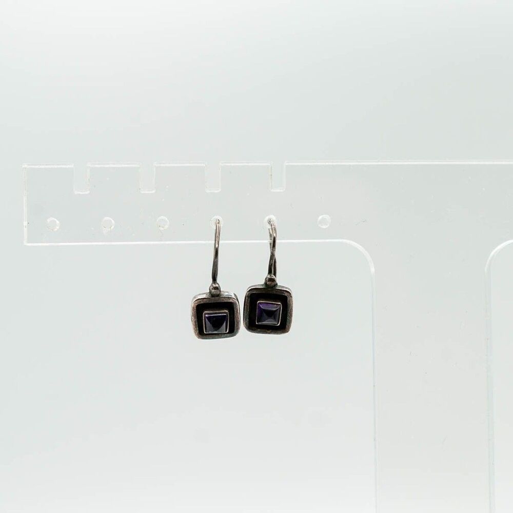 Earrings Sterling Silver 925 amethyst dainty dangle earrings square Vintage